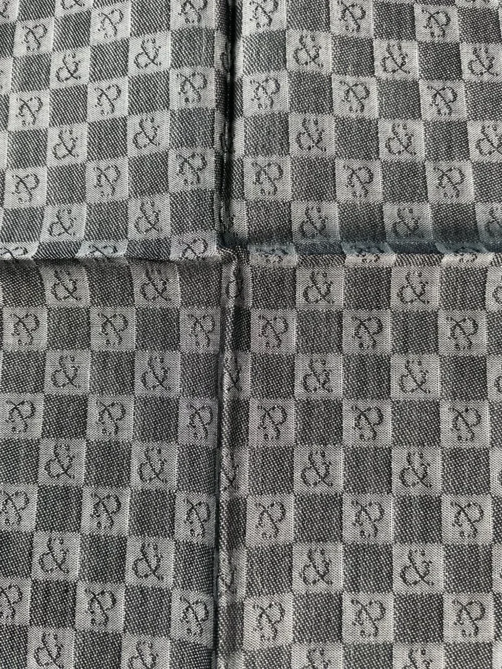 Vintage Pinky & Dianne Monogram Cotton Scarf Gray Checkerboard Embroidered